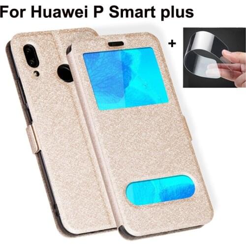 6.3" Open window cover For Huawei P Smart plus Case cover PU leather Cases PSmart plus case flip shell P Smart + back cover