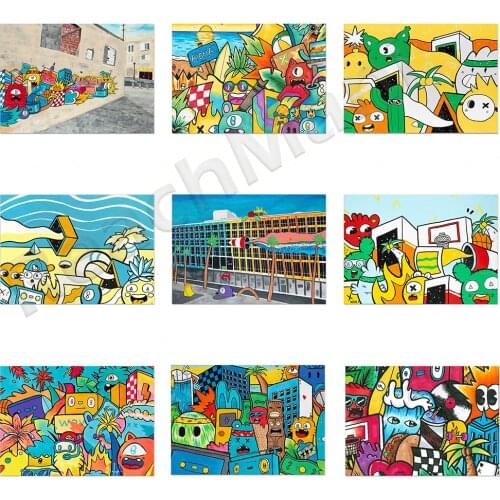 Colored wall art prints for nursery decoration, graffiti template posters, anime wall art, pop art room decoration posters for b