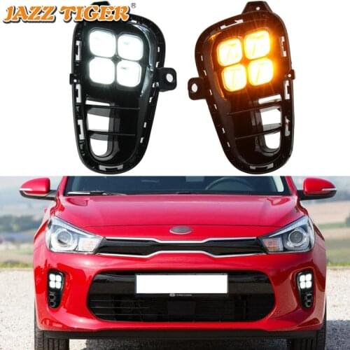 12V Daytime running lights For Kia Rio K2 2018 2019 2020 Drl with turn signals LED For cars auto Fog lights headlights Foglamps