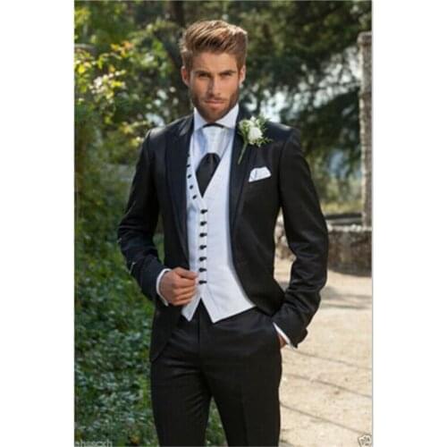 Elegant Men Suit Custom Black Groom Tuxedos Wedding Business Work /Formal Prom Wear Mens suits 3 piece set (jacket+pants+vest)