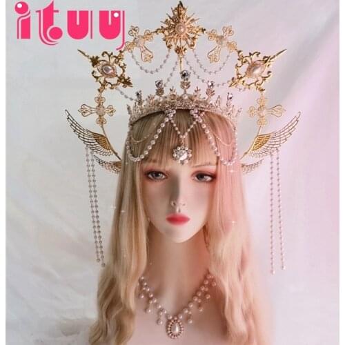 Halo Crown Lolita Retro Style Goddess Sun Virgin Mary Angel Wings KC Headdress Bridal Wedding Party Hair Accessories Gift