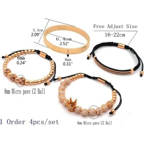 Imperial Crown King Bracelet Luxury Charm Roman Numeral CZ Zircon Bracelet Kit F3MF