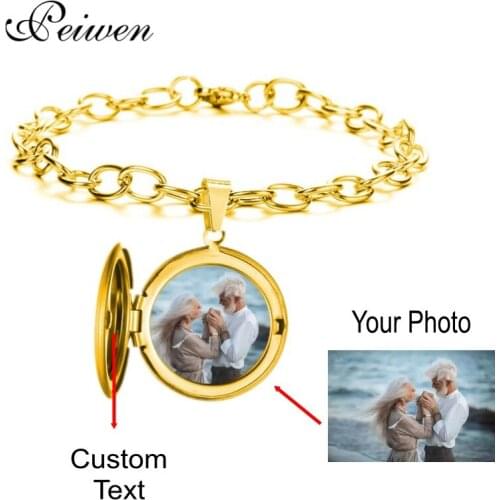 Personalized Custom Photo & Name Bracelet For Men Women Stainless Steel Round Photo Album Pendant Bracelets Adjustable Bangles