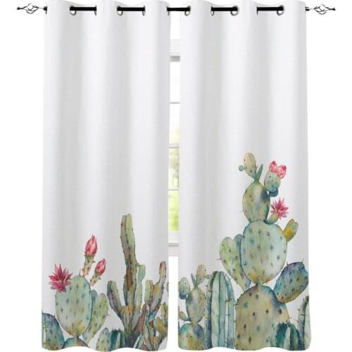 Cactus Tropical Plant Window Interior Curtain Valance Door Room Drape for Kitchen Living Room Bedroom Decoration Curtains