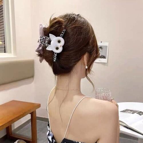 Korean Cute Cat Hairpin Cartoon Hair Claw Shark Clip for Women Girl Double-sided Design Large Bow Catch Clip Back Head Headdress