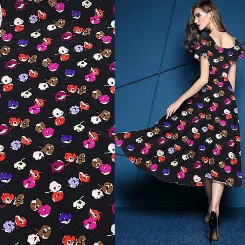 Colorful abstract floral print silk Crepe DE chine fabric 17momme thick,SCDC931