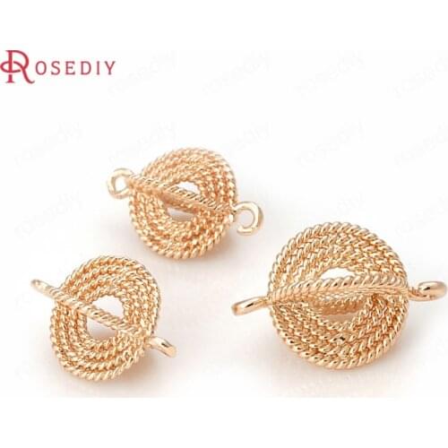 10PCS 16x10MM 19x12MM 24K Champagne Gold Color Plated Brass 3D Round Charms Connector High Quality Diy Jewelry Accessories