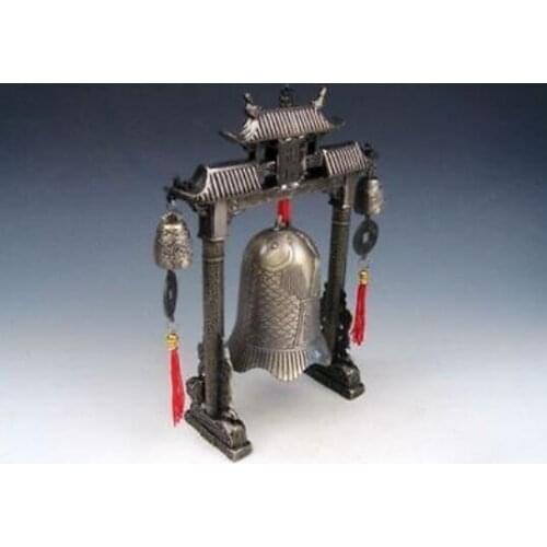 Copper Statue Set Metal Arch Chinese FENG SHUI Carp Fish Dragon Chime Bells Gong Home Decor