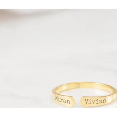 Double Names Engraved Customized Rings Adjustable Personalized Rings Any Size Any Letters Names Text Engraved Romantic Cuff Ring