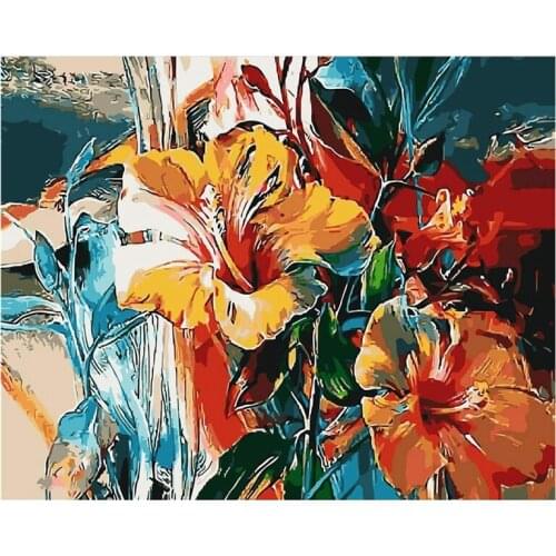 AMTMBS Color Flower Painting By Numbers Kits Draw On Canvas DIY Frame Floral Pictures By Numbers Home Wall Art Decor