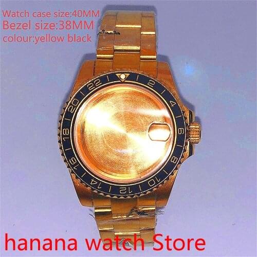 Suitable for NH35 36 Mingzhu2813 Miyata automatic winding 40mm sealed back gold box series, with rotating bezel yellow black