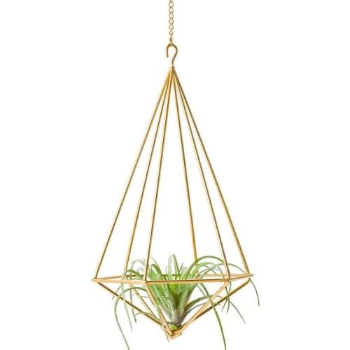 Hanging Air Plant Holder Modern Geometric Planter With Chain Tillandsia Container Himmeli Wall Decor, Gold