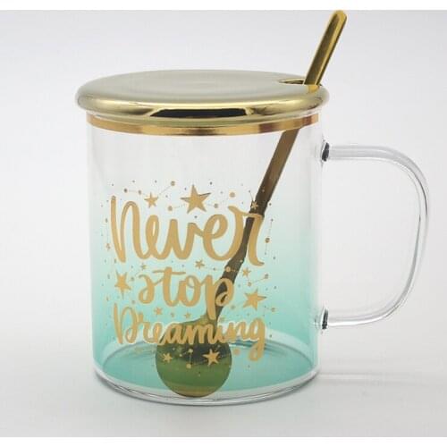 Simple Glass Cup Golden Letters Gradient Coffee Mug High Capacity Nordic Juice Glass Cups Creative Canecas Drinkware New DA60BLB