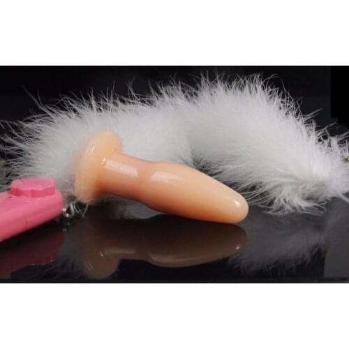 Furry white fox tail vibrator Cat backyard Stimulating sexy girls Animal Tail Butt Plug Tails sex Toys for women Adult sexy game