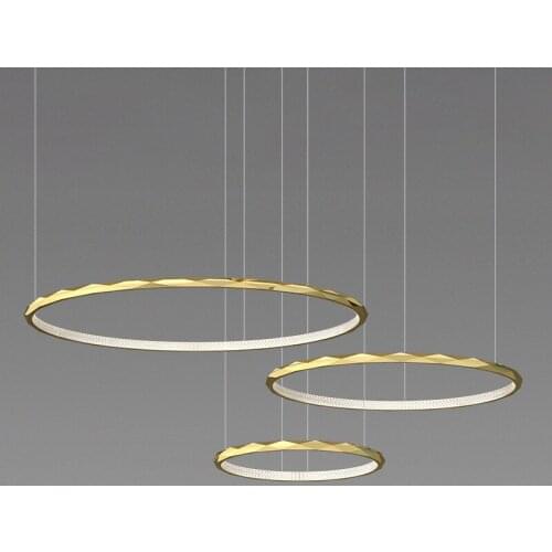 Luxury copper diamond circle chandelier duplex villa hall designer simple pick high living room lights