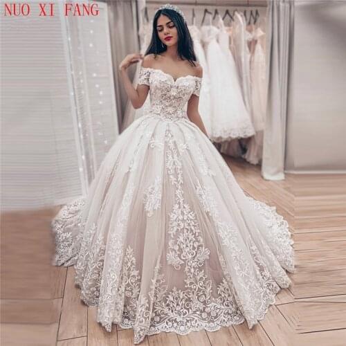 Luxury Ball Gowns Lace Appliques Wedding Dresses 2020 vestidos de noiva Princess robe de mariee Off the Shoulder Bride Dresses