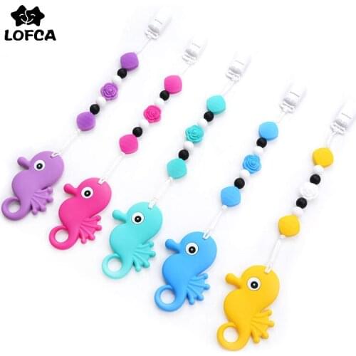 LOFCA Silicone Teether Seahorse Pacifier chain Pendant Necklace Baby Pacifier Clip Holder Safety Food Grade Baby Teething Toys