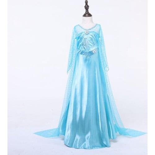Evening Dresses Snow Queen Prom Princess Elsa Costume Children New Elegant Blue Long Sleeve Dress Childrens Day Christmas