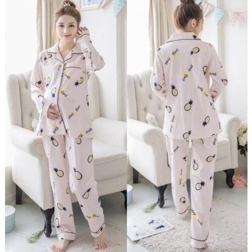 Women 2pcs Maternity Nightwear Sets Printed Top+Pants Maternity Sleepwear Set Breastfeeding Nursing Sleepwear For Pregnant Women