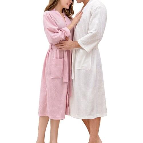 Unisex Robes Sleepwear Spring Autumn Log Sleeve Gown Bathrobe Kimono Bath Robe Sleep Wear Solid Color Lace Up Robes Nightgown