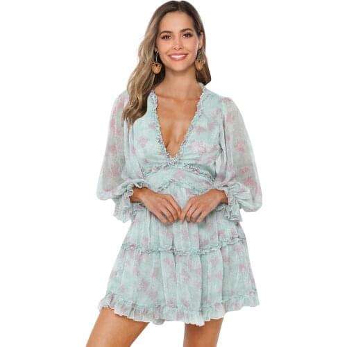 Womens Spring Clothing 2021 New Fairy Skirt Ruffled Floral Dress