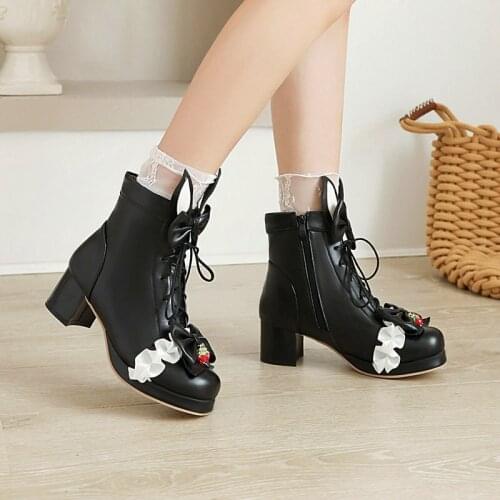 2021 Women Boots Sweet Female Single Shoes Roune Toe Ankle Strap Buckle High Heels Girls Cosplay Shoes Japanese Style