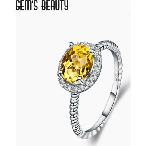 GEMS BEAUTY 925 Sterling Silver Ring For Women Cathedral Halo & Side Halo Natural Oval Citrine Engagement Ring