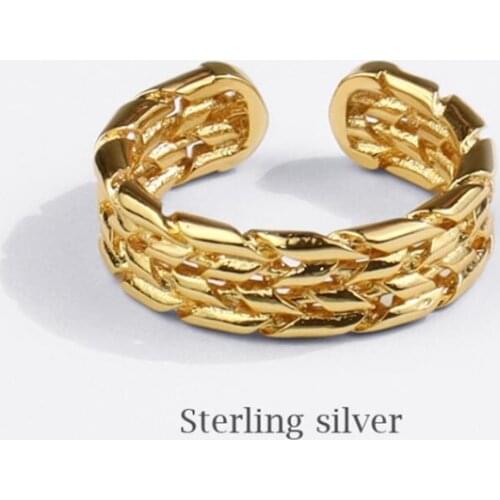 Sole Memory Braided Chain Cute Punk 925 Sterling Silver Female Resizable Opening Rings SRI862