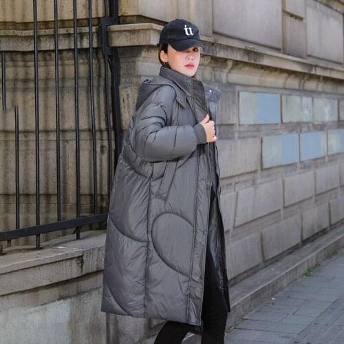 ISENMAL Winter Women Coat With Hooded Girls OverCoat Casual Zipper Long Student Parka Fashion Autumn Female Cotton Padded Jacket