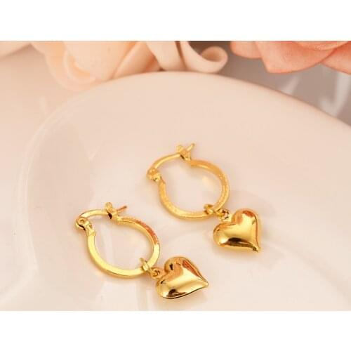 Gold dubai Africa love heart Dangle Earrings Women Fashion Jewelry Gold Metal Drop Earrings For wife motherGifts wedding bridal