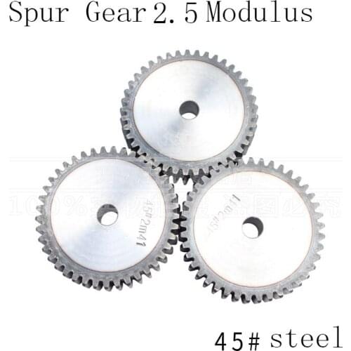 45 # Steel Spur Gear Cylindrical Straight Gear 2.5 Mold 14Teeth--27 Teeth Transmission Pinion 25mm Thickness 2.5 Modulus
