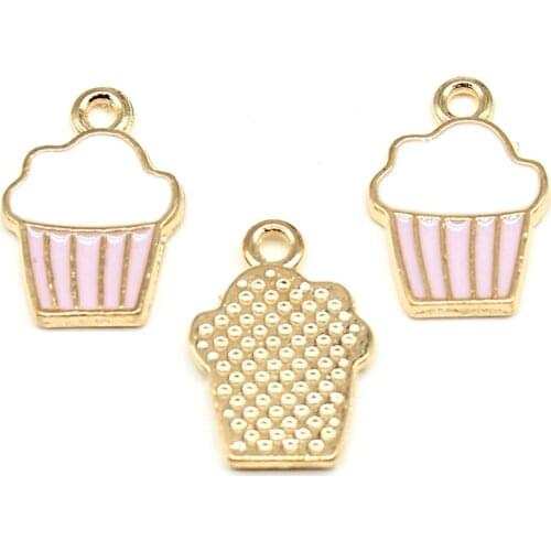 5pcs 11x16mm Cupcake Charms Pendant DIY Jewelry Findings Enamel KC Gold Color Tone