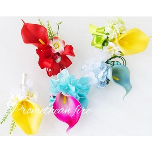 5Pieces/Lot Wedding Groom Groomsman Boutonniere PU Calla Lily Artificial Flower Mens Suit Brooch Wedding Party Prom Corsages