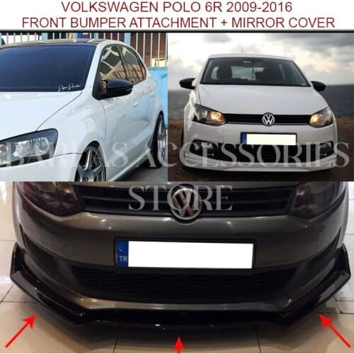 For Volkswagen Polo 6R Accessories Polo Front Bumper Attachment + VW Polo Mirror Cover Piano Black 2009 - 2016