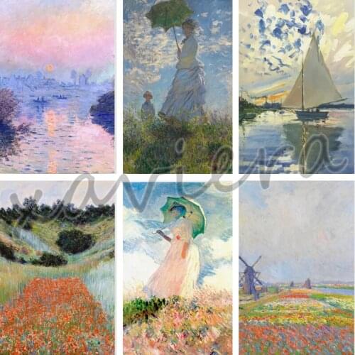 Xaviera 5D Diy Diamond Painting Claude Monet Sunrise Cross Stitch Kit Abstract Landscape Full Round Drill Embroidery Home Decor