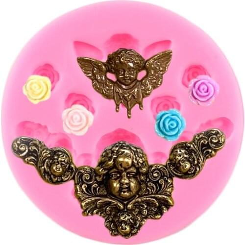 Angel Rose Relief Silicone Mold Baby Birthday Lace Cake Border Fondant Molds Cake Decorating Tools Resin Candy Chocolate Moulds