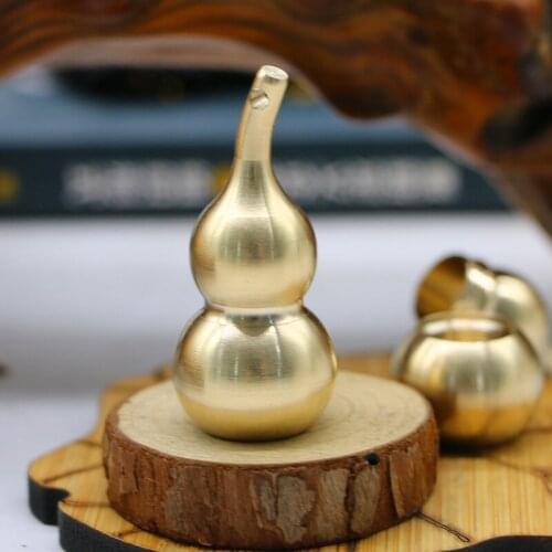 Antique Solid Brass gourd Miniature Figurines Retro Copper Animal Tea Pet Desktop Ornament Decor Crafts Keychain Pendants