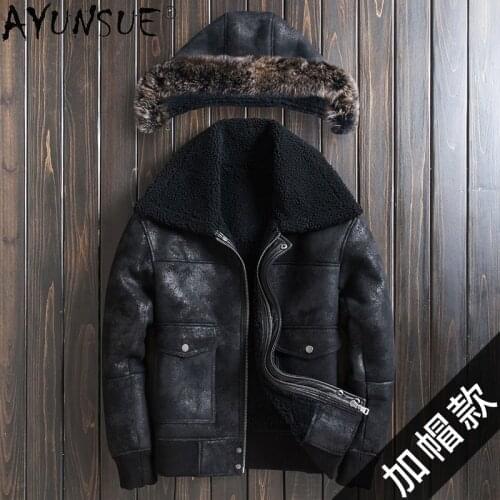 AYUNSUE 2020 Men Clothing Winter Jacket Genuine Sheepskin Leather Jackets Mens Motorcycle Warm Clothes Male Ropa Hombre LXR1068