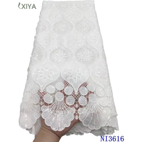 Pure White Milk Silk Lace Fabric with Sequins Embroidery French Tulle Lace Fabric African Cord Guipure Lace for Wedding NI3616