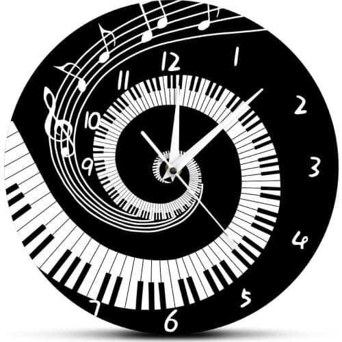 Elegant Piano Keys Black and White Modern Wall Clock Music Notes Wave Round Music Keyboard Wall Clock Music Lover Pianist Gift
