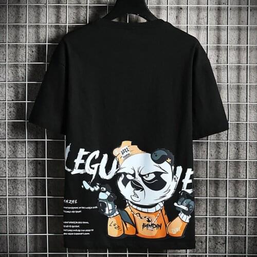 2021 Summer Hip Hop Cotton T Shirt Men Japanese Loose Black Panda T-shirt Short Sleeve Shirt High Streetwear Tops Size 5XL