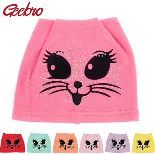 Geebro New Beanies For Baby Autumn Fashion Cartoon Cat Print Hats for Girls Newborn Baby Rhinestone Plain Cotton Beanie Cap