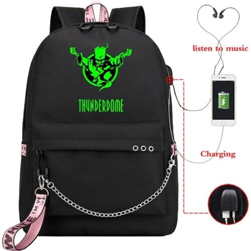 Thunderdome Print Backpack Women Canvas Fashion Shoulder School Bag for Teenage Girl Travel Usb Bagpacks Daily Popular Rucksack