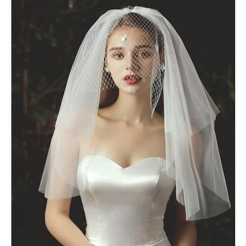 HONGFUYU Short Three Layers Soft Tulle Blusher Bridal Veil Wedding Accessories