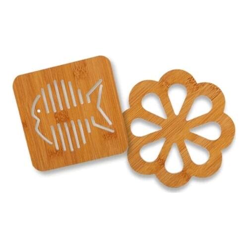 Kawaii Cartoon Wood Placemat For Dining Table Cute Bamboo Heat-Insulated Anti-Slip Pot Pad Cup Coaster Kitchen Heat-proof Mat