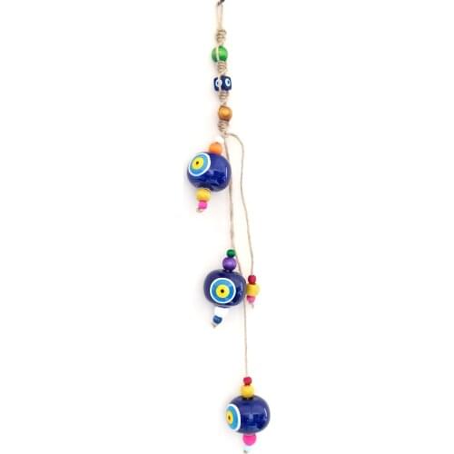 Evil Eye Beaded Ceramic 3 Ball Handmade Wall Ornament