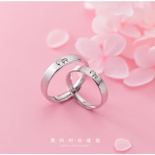 Solid 925 Sterling Silver Matching Rings for Couples Lovers Women Men Cute Animal Cats Resizable Wedding Engagement Jewelry
