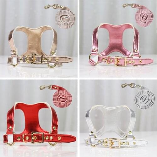 Bright PU Leather Dog Harness and Leash Set Luxury Designer Dog Accessories for Small Dogs Puppy Collar Pomeranian Stuff