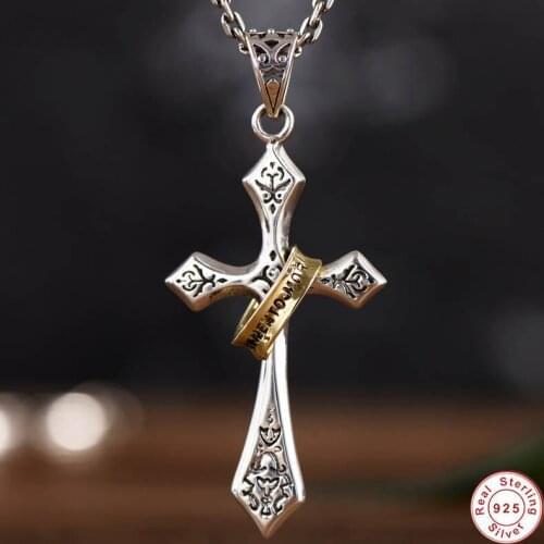 S925 Sterling Silver colour Jesus Christ Cross Pendant for Men Women Sculpture Fine Vintage Accessories Fashion Religion Jewelry
