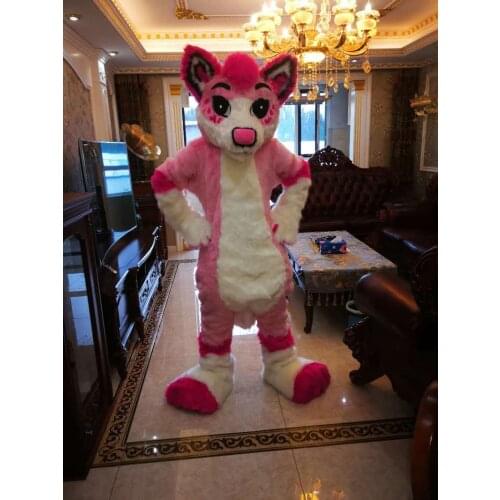 Pink Husky Dog Mascot Costume Suit Cosplay Party Game Fancy Dress Outfits Fursuit Advertising Carnival Halloween Adult Christmas